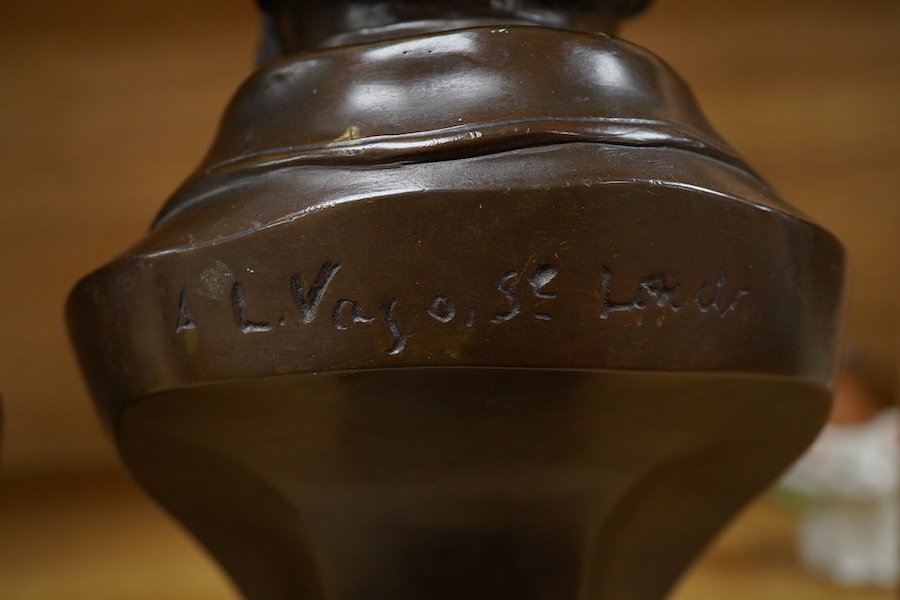 Two bronze busts of Oliver Cromwell, indistinctly signed and Thomas Carlyle, largest 26cm high